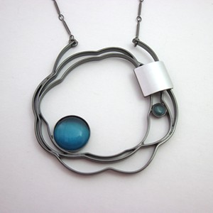 Longer Stick Chain Black Rhodium Blue Catsite Necklace